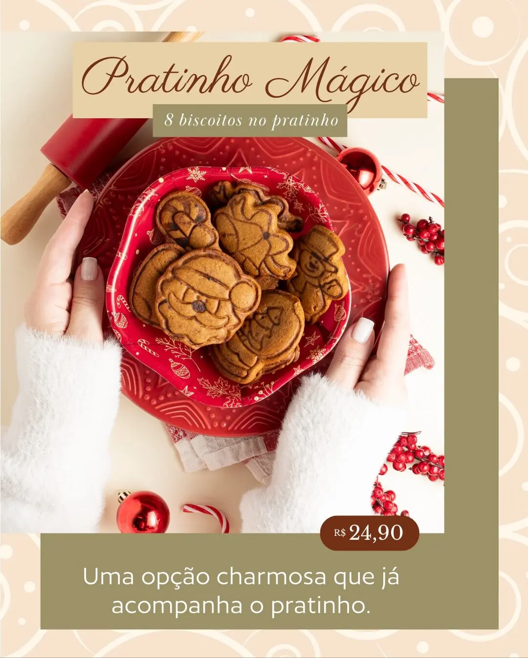 Pratinho Mágico, com 8 biscoitos natalinos