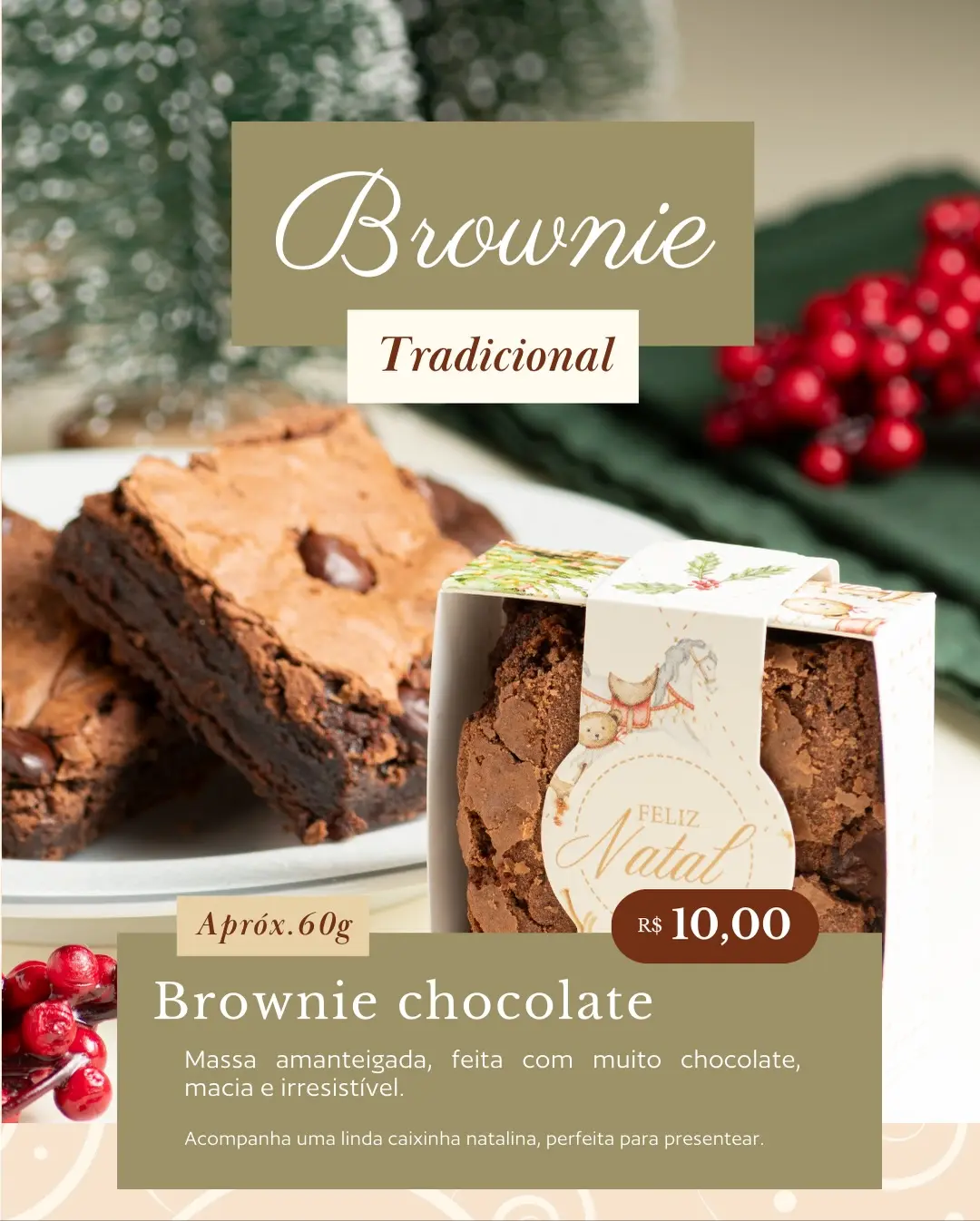 Brownie Tradicional de Natal, com caixa presenteável